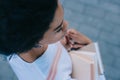 high angle view of attractive african american businesswoman Royalty Free Stock Photo