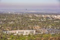 High angle view of the beautiful Rose Bowl Stadium, downtown cityscape