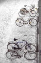 High angle view of parked bikes stand in winter Royalty Free Stock Photo