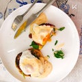 High angle view of breakfast Eggs Benedict Royalty Free Stock Photo