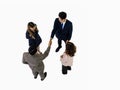 High angle view of business partners shaking hands on white background Royalty Free Stock Photo