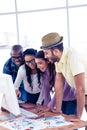 High angle view of business people working over computer Royalty Free Stock Photo