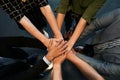 High angle view of business team stacking hands Royalty Free Stock Photo