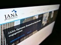 High angle view of business website with logo of US investment company JANA Partners LLC on monitor. Royalty Free Stock Photo