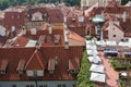 High angle view of the ceramic roofs and terraces of the city