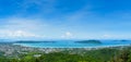 High angle view, Chalong Bay, Phuket, Thailand. Viewpoint on the mountain overlooking the tourist city, the marina, the scenery,