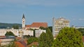 high angle view on church and apartment buidings of Keszthely Royalty Free Stock Photo