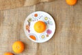 High angle view of citrus fruits on a plate. Wogan Orange Royalty Free Stock Photo