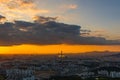 HIGH ANGLE VIEW OF CITYSCAPE AGAINST SKY DURING SUNSET Royalty Free Stock Photo