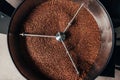 High-angle view of a coffee roasting machine drum Royalty Free Stock Photo
