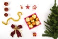 High angle view of a collection of Christmas ornaments