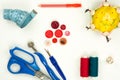 High angle view of a collection of sewing items Royalty Free Stock Photo