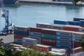 High-angle view of containers in the port, Maersk line containers.