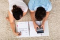 High Angle View Of Couple Calculating Budget Royalty Free Stock Photo