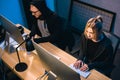 high angle view of couple of hackers working