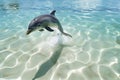 high angle view of a dolphin jump in crystal clear waters Royalty Free Stock Photo