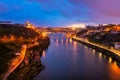 Douro River and Dom Luis I Bridge in Porto Portugal at Dusk Royalty Free Stock Photo