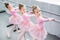 high angle view of elegant little ballerinas dancing