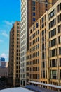 High angle view of elevated train on track at station located at Adams & Wabash in Chicago`s South Loop. Royalty Free Stock Photo