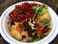 High angle view of fresh organic rubbish with red currants in a small white bowl for recycling Royalty Free Stock Photo