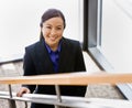 High angle view of happy Asian businesswoman