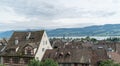 High angle view of the historic old town of Rapperswil with Lake Zurich behind