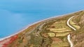 High angle view of holy Yamdrok Lake and colorful farm land, amazing blue water surface with little ripples Royalty Free Stock Photo