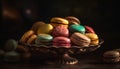 A high angle view of a homemade gourmet macaroon stack generated by AI