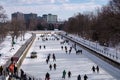 High angle view of ice skating on the Rideau Canal Skateway