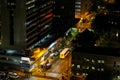 High Angle view of illuminated building and street scenes of Braamfontein Suburb of Johannesburg CBD at night time