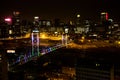 High Angle view of illuminated building and street scenes of Braamfontein Suburb of Johannesburg CBD at night time