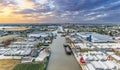 High angle view of industrial buildings and river landscape Royalty Free Stock Photo