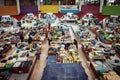 High angle view of the interior of Pasar Siti Khadijah market in Kelantan, Malaysia