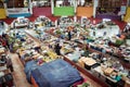 High angle view of the interior of Pasar Siti Khadijah market in Kelantan, Malaysia