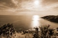 High angle view island and sea at Laem Phromthep on sepia color tone