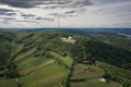Aerial drone shot of Kahlenberg collin with st. joseph church outside Vienna, Austria