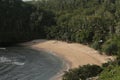 High angle view on the lagoon sand beach Kasap with green hills