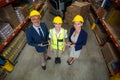 High angle view of managers and worker wearing hard hat and looking the camera Royalty Free Stock Photo