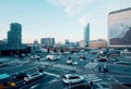 High angle view of modern city traffic congested intersection Royalty Free Stock Photo