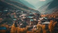 High angle view of mountain range in tranquil autumn landscape generated by AI Royalty Free Stock Photo