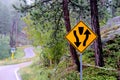 High Angle View of Mountain Road Divided Sign Royalty Free Stock Photo