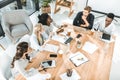 high angle view of multicultural group of business people discussing work Royalty Free Stock Photo