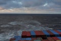 High angle view from the navigation bridge on aft part of container vessel. Royalty Free Stock Photo