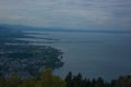 High angle view of New Rhine flows into Lake Constance with a view over part of Bregenz Royalty Free Stock Photo