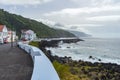 High angle view of the ocean under the cloudy sky at Sao Jorge island, Azores, Portugal