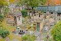 Old stone tombs in Mont martre cemetery, Paris, France, view from above