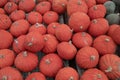 High angle view of orange and green market pumpkins Royalty Free Stock Photo