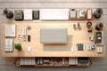 High angle view of an organized desk in a