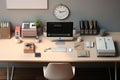 High angle view of an organized desk in a
