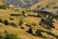 High angle view over green field mountain slope Royalty Free Stock Photo